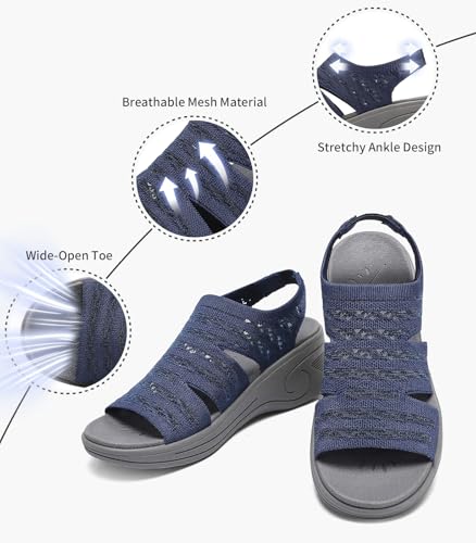 Image of Womens Wedge Sandals Platform Walking Sandals Open Toe Ankle Elastic Strap Casual Comfortable Summer Dressy