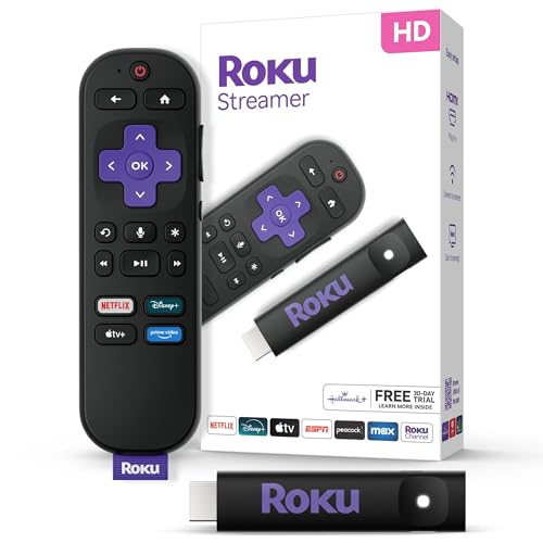 Roku Streamer Stick HD 2025 — HD Streaming Device for TV with Roku Voice Remote, Free & Live TV