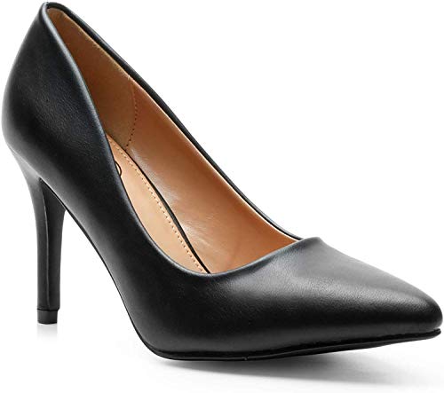 Trary Women's Pointed Toe High Heel Dress Pump Shoes PU Black 07