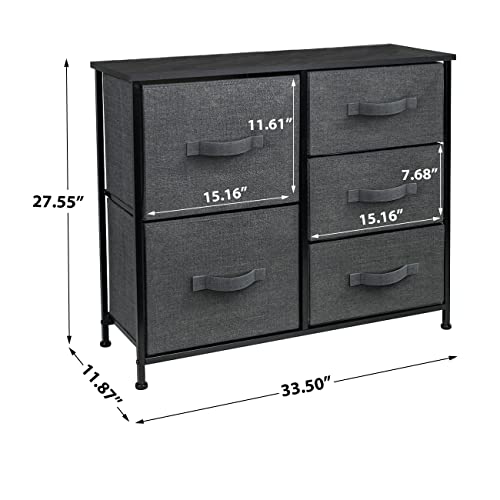 Sorbus Dresser With 5 Drawers - Furniture Storage Tower Unit For Bedroom, Hallway, Closet, Office Organization - Steel Frame, Wood Top, Easy Pull Fabric Bins (Black/Charcoal) #TOP2