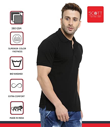 Image of Scott International Men's Organic Cotton Regular Fit Polo T-Shirt (Plain Black, 3XL)