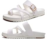 KuaiLu Womens Orthopedic Sandals With Comfortable Arch Support Cushion Yoga Mat Slides Fashion Summer Beach Flat Sandles Adjustable Open Toe Travel Outdoor Plantar Fasciitis Flip Flops Bride White 9