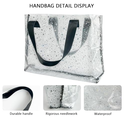 Image of Clear Large Tote Bag - Versatile, Waterproof, Stain Resistant, Transparent Shoulder Tote Bag for Work