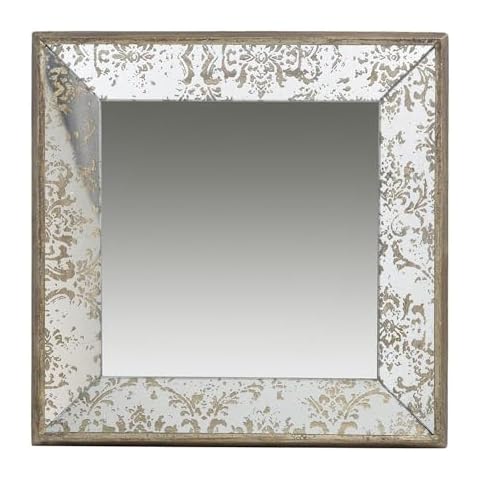 T2 CONCEPT 15” x 15” Antique Silver Square Mirror with Floral Accents, Decorative Display Tray, Hanging Mirror, Traditional Home Decor Cover