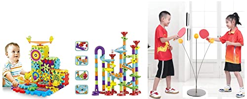 Image of Chocozone Marble Run Track, Table Tennis Trainer & Building Blocks, 81pcs Rotating Blocks, Ages 3+