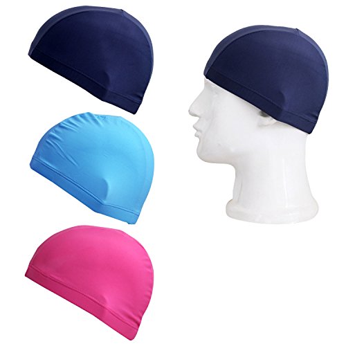 HONBAY 3PCS Solid Color Lycra Swim Cap Swimming Cap Swimming Hat for Kids