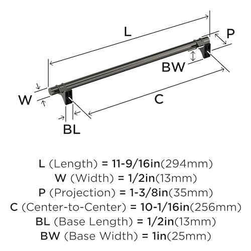 Image of Amerock Davenport 10-1 /16 inch (256mm) Center-to-Center Gunmetal Cabinet Pull, BP36620GM