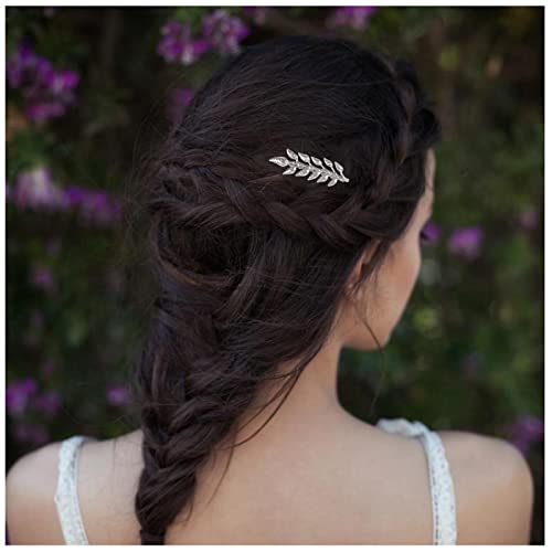 Yheakne Boho Leaf Hair Comb Silver Hair Comb Barrette Metal Leaf Side Comb Headpieces Decorative Head Comb Headwear Branch Leaf Hair Piece Bride Hair Accessories for Women and Girls (Silver)