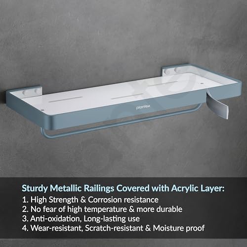 Image of Plantex Aluminium and Acrylic Towel Holder in Bathroom /Towel Rod /Towel Hanger /Bathroom Accessories (Grey & Milky White-24 Inch)