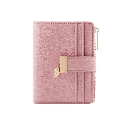 Image of Pomelo Best Small Wallet Women Bifold Soft Leather Card Holder with ID Window Zipper Coin Pocket Wallets for Women Pink