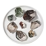 BTMDECOR Handcrafted Green Ghost Quartz Geometric Decor, Polished Natural Crystal Home Decoration, Definition Untreated Stone Display(40-60g)