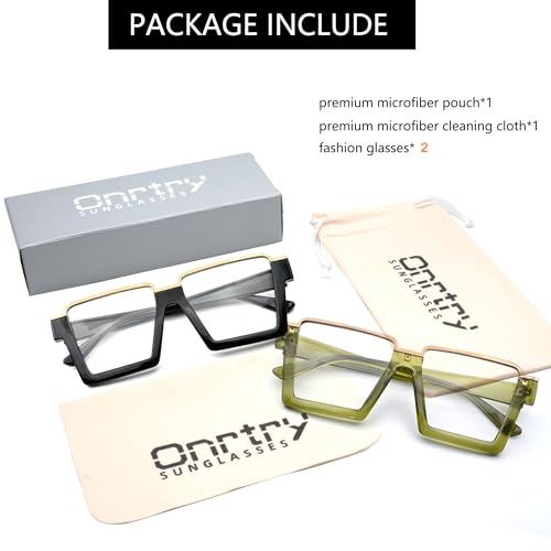 Image of Onrtry Oversized Square Blue Light Glasses for Women Men Fashion Semi Rimless Glasses Non Prescription Eyeglasses