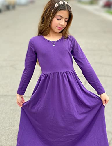 Image of Arshiner Girls Maxi Dress Long /Short Sleeve Casual Holiday Dress with Pockets for 5-13 Years