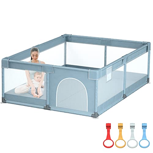Image of Baby Playpen, Large Baby Playpen, Playpen for Babies and Toddlers with Breathable Mesh, Playpens for Babies with 4 Anti-Slip Suckers, Indoor Outdoor Reliable Baby Activity Center(Gray)