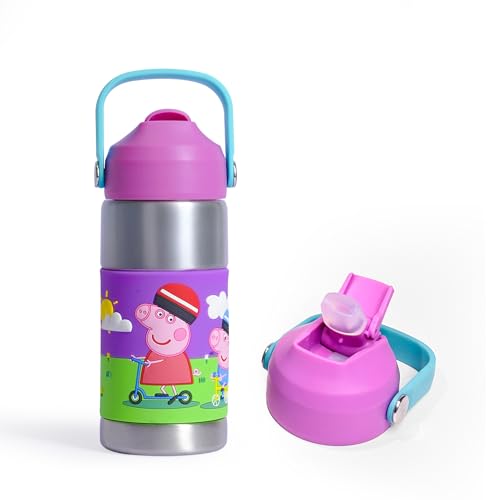 Image of Rabitat Sipzy Peppa Pig Stainless Steel Kids Water Bottle 410ml | 2 Year Brand Warranty | Insulated School Bottle for Boys & Girls | Hot & Cold 20 Upto Hours | Leakproof BPA Free | Follow Me