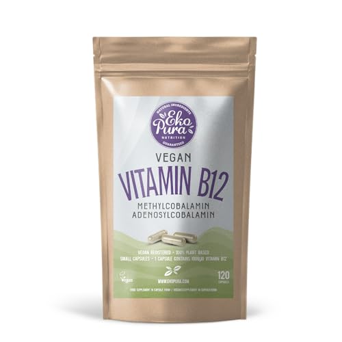 Ekopura Vegan Vitamin B12 Methyl- & Adenosylcobalamin - 120 Small Capsules (1000mcg)|Free from Allergens, GMO, Soy, Gluten, Unhealthy additives | 4 Months Supply (1 Capsule Per Day)
