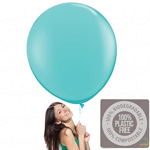 Afterloon Biodegradable Pear Shaped Giant Balloons Turquoise Blue (Tiffany) 36 Inch 12 Pack, Large Thickened Extra Strong Latex Jumbo Big Helium Float, For Baby Gender Wedding Birthday Party S #TOP12