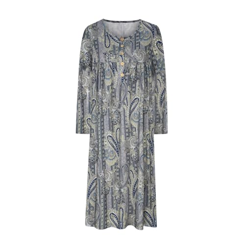 Akivide Women's Boho Colorful Floral Printed Long Sleeve Maxi Dress Button Casual Loose Fall Vacation Dresses with Pockets3