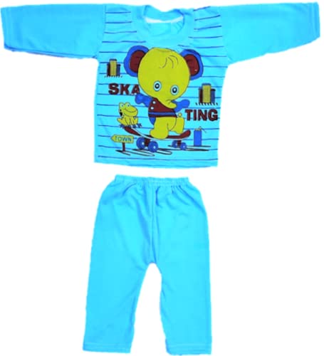 Image of Baby Boys & Girls Dress Soft Cotton Blend Unisex T-shirts and Pyjama Pants | 6 Full sleeves T-shirt + 6 Pyjama Pants Multi colored Size 0 up to 18 Months