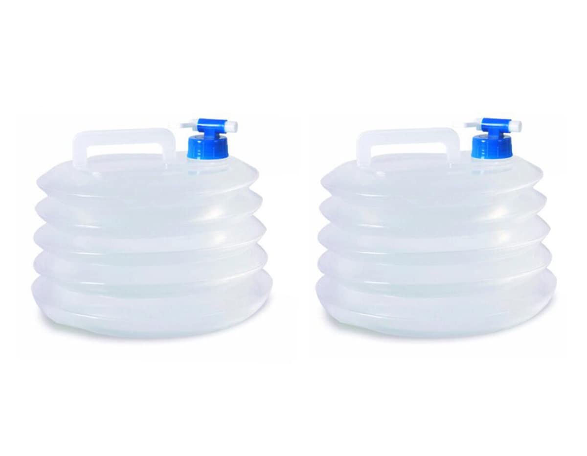Faltbarer Wasserkanister, 2 Stücke, 10 l, Faltkanister mit Zapfhahn & Tragegriff, BPA-frei, transparent