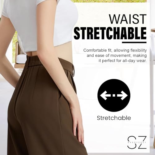 Wide Leg Pants for Women | High Waisted Trousers with Pockets | Comfortable Work Pants | Business Casual Pants | Women's Pants and Sizes Brown3