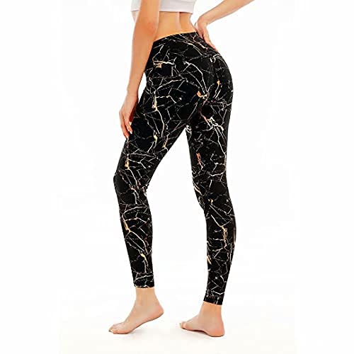 HUGE SPORTS Legging de yoga pour femme - Taille haute - Avec poche - Non transparent - Pour femme, noir/doré, M Cover