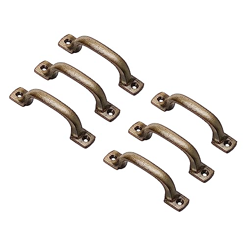 CRAFTSMAN ROAD Antique Brass Cast Iron Pull Handles (Foundry, Set of 6) - Cabinet Door Handles, Gate Handle Pull, Barn Door Hardware, Grab Handles