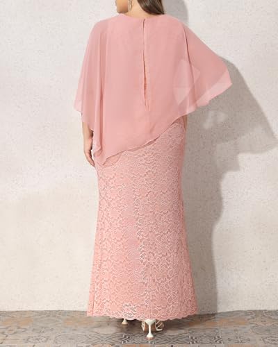 Image of Women's Plus Size Cape Dress with Chiffon Overlay Gown Formal Evening Lace Long Mermaid Dresses 2024