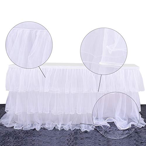 Leegleri White Tulle Tutu Table Skirt For Party,Baby Shower,Wedding Chiffon 3 Tier Ruffed Table Skirt For Rectangle Or Round Table thumb #8