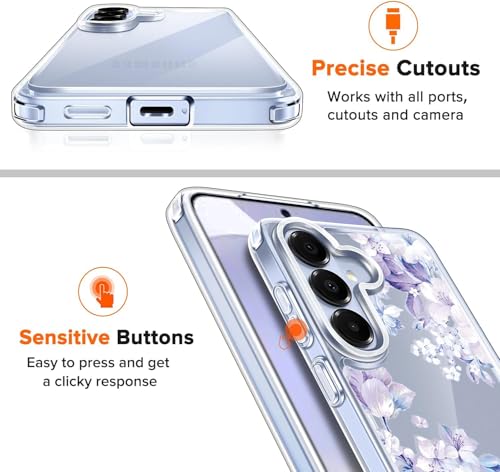 Image of Elzzi Clear Transparent Flower Cover for Samsung S26 Plus 5g Case Shockproof Floral Design Camera Protection Shockproof PC+TPU Transparent Flower Cover for Girls & Women (Purple)
