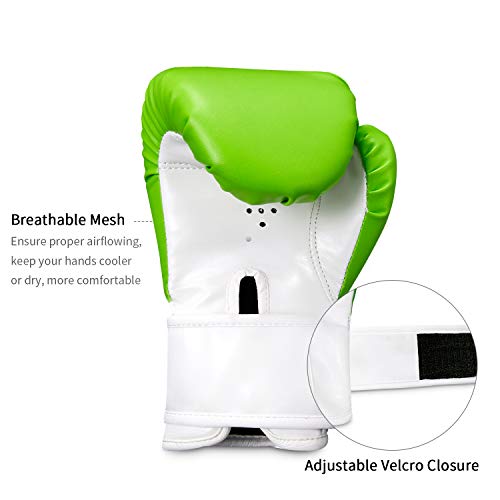 Kids Boxing Gloves, SKL Boxing Gloves for Kids Boys Girls 3-15 Junior Youth Boxing Gloves Toddler Boxing Gloves Training Boxing Gloves for Punching Bag Kickboxing Muay Thai, MMA (GreenWhite)