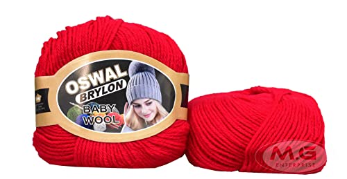 Image of OSWAL 100% Acrylic Wool Candy Red 8 GMS Wool 4 ply Wool Ball Hand Knitting Wool /Art Craft Soft Fingering Crochet Hook Yarn- Art-AEBF