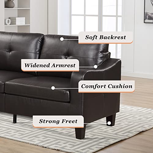 Ebello Upholstered 3-Seat Faux Leather Sofa Couch, Modern Loveseat Sofa, Wood Frame And Sturdy Legs For Living Room Bedroom Office, Black #TOP3