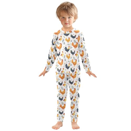 Pajama Sets Long Sleeve Chicken Pattern with Leaves Soft Comfy Sleepwear 2 Piece PJS 3-8T2