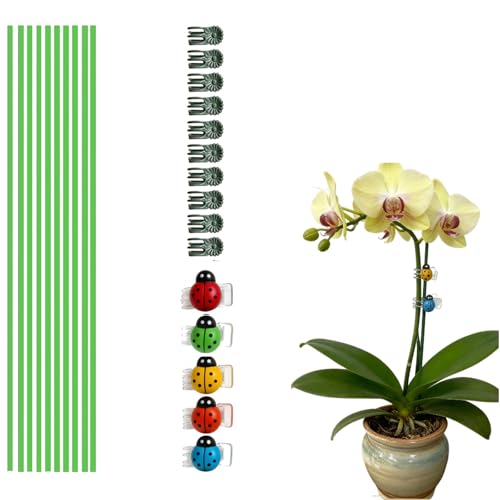 Bendable Plant Support Stakes 16.5 3mm PVC Coated Steel with 10 Orchid 5 Ladybug Clips