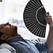 Minelife Tkocisa 2 Pack Bamboo Silk Folding Fan Handheld, Chinese Vintage Retro Fabric Fans, Black Hand Fan for Performance, Dance, Fighting, Wedding, Church, Party & Gift