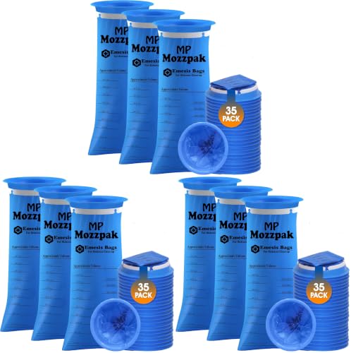 Image of MP MOZZPAK Vomit Bags Disposable 105 Pack - 1000ml Emesis Bags, Leak-Proof Barf Bag, Travel Friendly Puke & Nausea Bag for Motion Sickness, Medical Grade Throw up Relief for Car