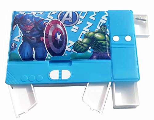 SHREE TECHNESH® Dual Sided Magnetic Super Heros Printed Pencil Box with inbuild Sharpener(Blue) SHREE TECHNESH® Dual Sided Magnetic Super Heros Printed Pencil Box with inbuild Sharpener(Blue)