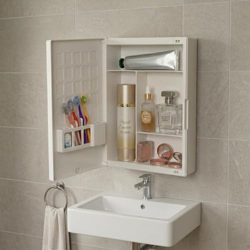 Image of BRANCO Cabinet with Mirror | 4 Shelves Rack | Bathroom Accessories | Wall Hanging Bathroom Shelf Cabinet with Mirror (New Rich Look (11D x 31W x 38H))