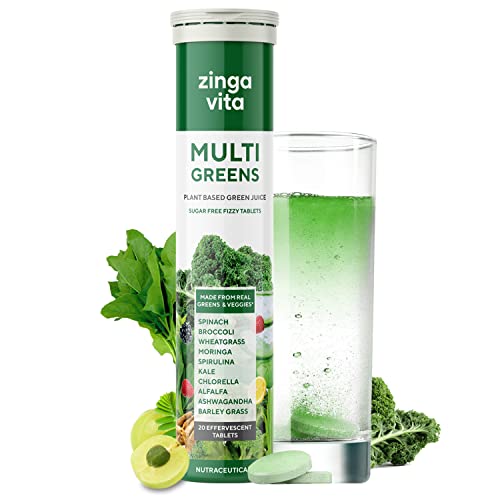 Zingavita Multi Greens Sugar Free Effervescent Tablets | Plant Based Daily Greens Supplement for Immunity & Detox | Whole Food Multivitamin with Vitamin C, B3, B5, B6, B12, Iron, Zinc | Made with Superfoods & Antioxidants like Spirulina, Moringa, Spinach for daily wellness | 20 Tablets Zingavita Multi Greens Sugar Free Effervescent Tablets | Plant Based Daily Greens Supplement for Immunity & Detox | Whole Food Multivitamin with Vitamin C, B3, B5, B6, B12, Iron, Zinc | Made with Superfoods & Antioxidants like Spirulina, Moringa, Spinach for daily wellness | 20 Tablets