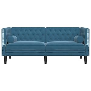 Sofá Chesterfield 2 plazas con Cojines Terciopelo Azul