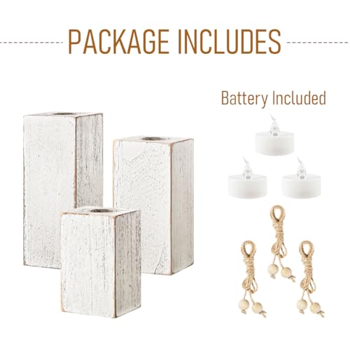 MelonBoat Rustic Flameless LED Candles 3-Pack, Battery Operated Candles with Wooden Candle Holders, White Rustic Farmhouse Decor, Farmhouse Candle Holder for Valentines Holiday Party Home Decor - Image 3