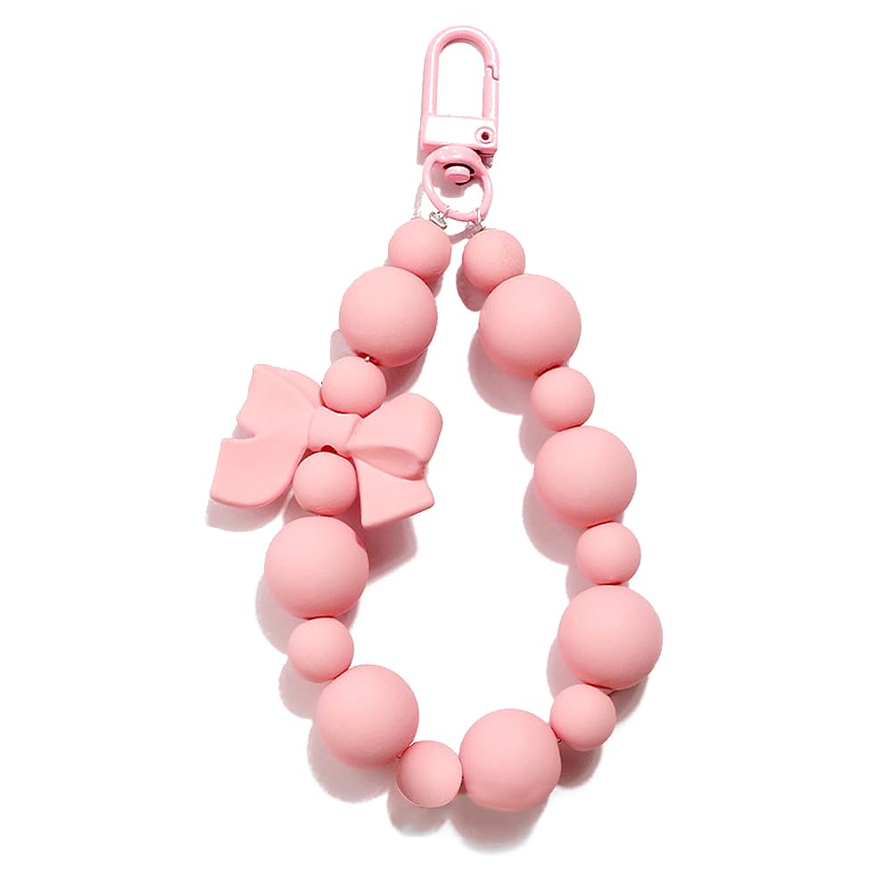 Pink Keychains Wristlet for Women Girls, Cute Sweet Bow Bracelet