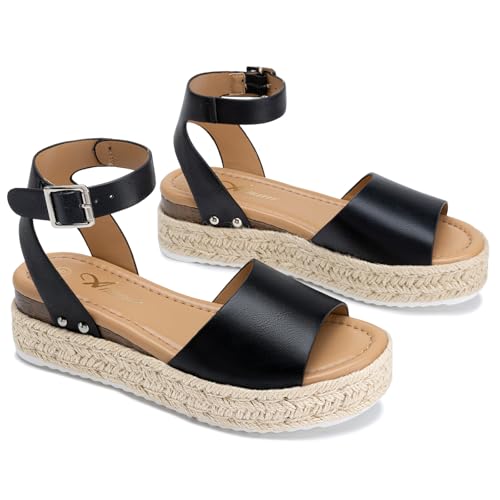 Image of Athlefit Women's Espadrille Platform Wedge Sandals | Adjustable Ankle Strap Buckle,Comfortable Open Toe Flatform,Summer Casual Daily Wear for All-Day