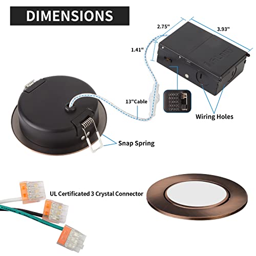 Knlnny Ware Oil Rubbed Bronze 4 Inch Led Recessed Lights 6 Pack,Ajustable Led Eyeball Gimbal Light,4 Inch Ceiling Light With Junction Box,5Cct Selectable,9W 750Lm,Dimmable,Etl Listed #TOP4