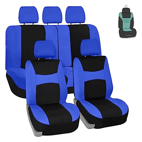 Image of FH Group Universal Car Seat Covers Full Set for SUV Truck Sedan Vans | Waterproof All-Purpose Cloth Seat Cover Set Airbag Compatible Washable Split Bench Protector Interior Upgrade - Blue