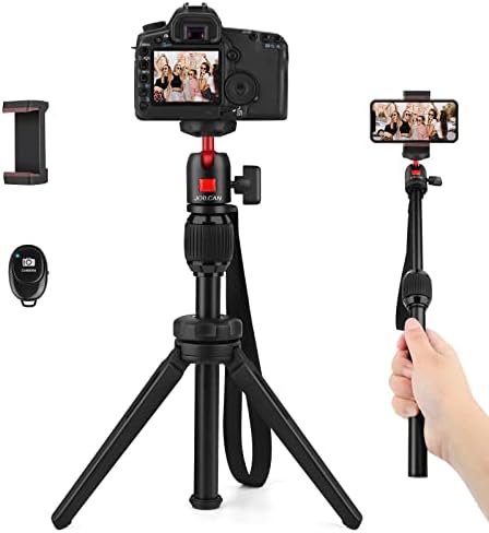 JOILCAN Mini Tripod, Aluminium Portable Desktop Tripod Stand with 360 Degree Ball Head, 1/4 Screw Tabletop Tripod with Selfie Stick for Webcam, Projectors, Compact Camera, Load up to 3 kilograms