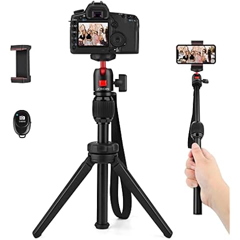JOILCAN Mini Tripod, Aluminium Portable Desktop Tripod Stand with 360 Degree Ball Head, 1/4 Screw Tabletop Tripod with Selfie Stick for Webcam, Projectors, Compact Camera, Load up to 3 kilograms Cover