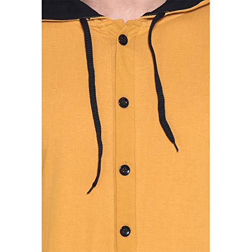 Image of Geum Men's Full Sleeve Hooded T-Shirt with Button-Down Front | Casual Slim Fit Cotton Shirt-Style Tee