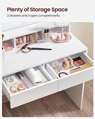 VASAGLE kaptafel make up tafel met spiegel en gloeilampen, instelbare helderheid, cosmetische tafel met 2 lades en 3… - Image 7